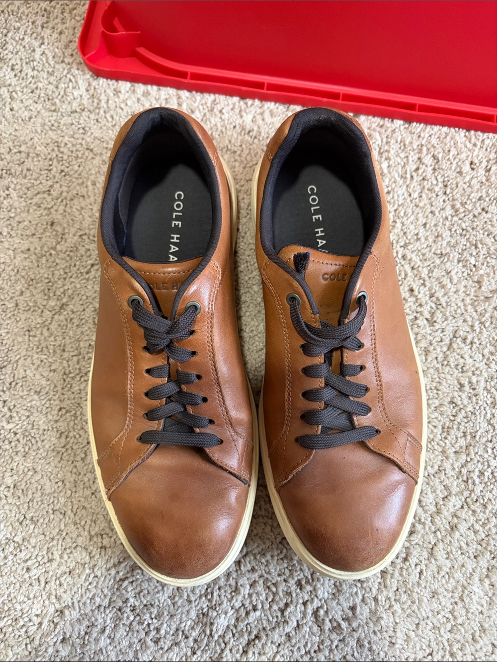Cole Haan Tan Leather Low-Top Sneakers with Black Laces